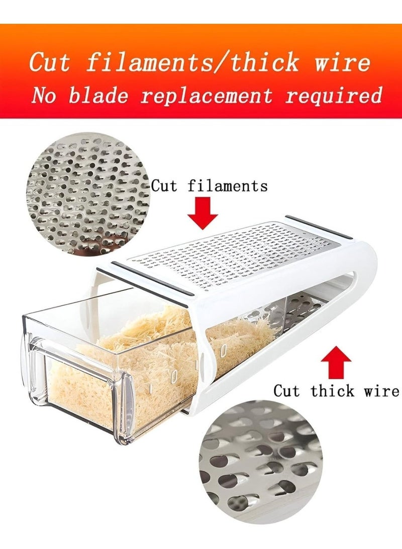 مبشرة جبن مزدوجة الجوانب من الفولاذ المقاوم للصدأ، تتضمن وعاء تخزين، أداة تقطيع وبشر خضروات البارميزان، سهلة التنظيف، متعددة الاستخدامات، أداة يدوية لتحضير الطعام، أداة منزلية، سعة 480 مل (أبيض) - Image 4